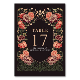 Numéro De Table Rose Gold Black Red Enchanted Garden Wedding