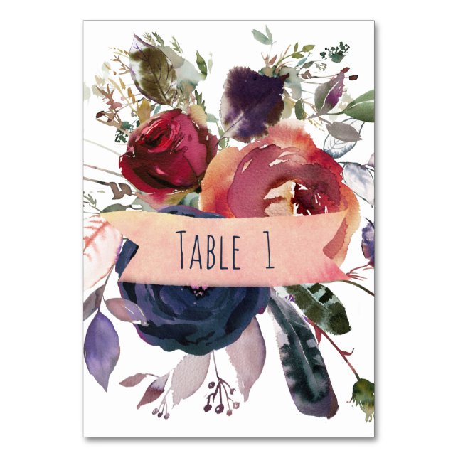 Numéro De Table Rose Gold Burgundy Marine Floral Mariage (Par défaut)
