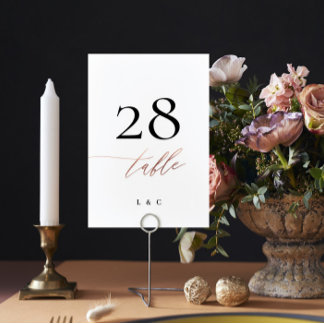 Numéro De Table Rose Gold Calligraphie Mariage moderne