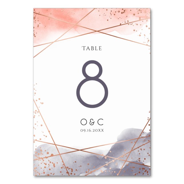 Numéro De Table Rose Gold Dawn Aquarelle Mariage géométrique (Par défaut)