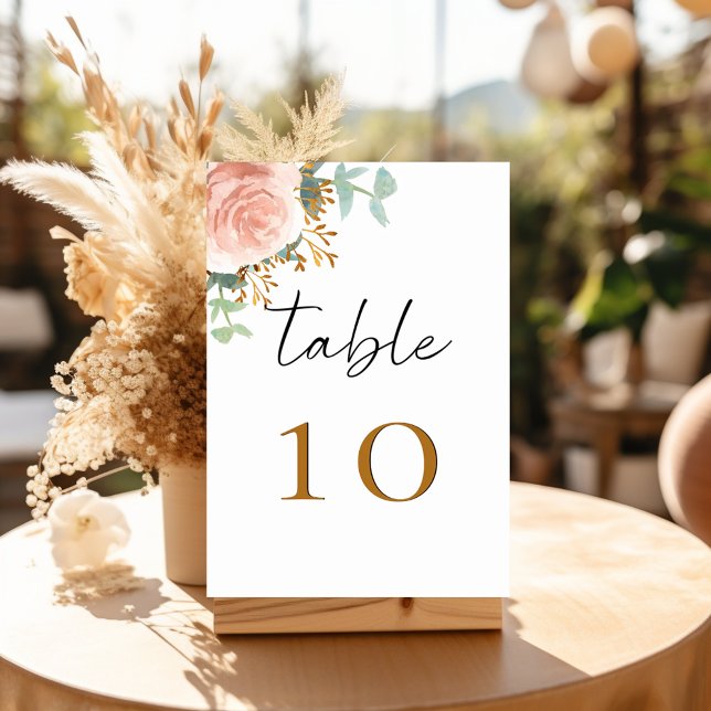 Numéro De Table Rose gold eucalyptus greenery floral (Créateur téléchargé)