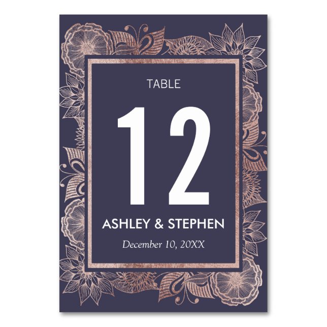 Numéro De Table Rose Gold Floral et Navy Blue Table Numéros (Par défaut)