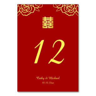 Numéro De Table Rose mariage chinois découpé en carton rouge et or
