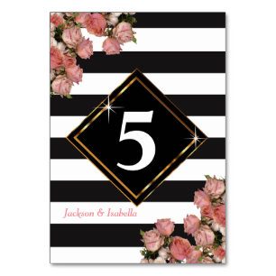 Numéro De Table Rose Mariage or noir & blanc bande