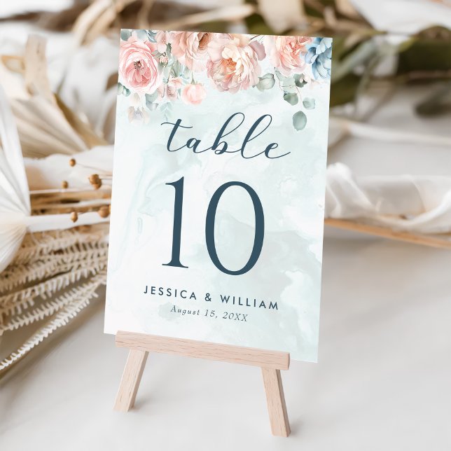 Numéro De Table Rose moderne et tendance Mariage bleu (Créateur téléchargé)