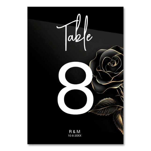 Numéro de table Rose Noir et Or Élégant (Par défaut)