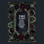 Numéro De Table Rose noir Floral Gothique Mariage d'Halloween<br><div class="desc">Un design mariage Art Nouveau romantique avec des fleurs de pêche et de crème, entrelacées de parchemins botaniques verts doux. Cette illustration élégante entoure une disposition de style vintage avec des courbes gracieuses et des détails ornés, parfait pour les couples à la recherche d'une esthétique mariage classique mais artistique inspirée...</div>