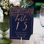 Numéro De Table Rose or confetti marine bleu script table mariage<br><div class="desc">table de mariage marine marine marine rose gold confetti. Idéal pour mariage à thème chic et élégant</div>