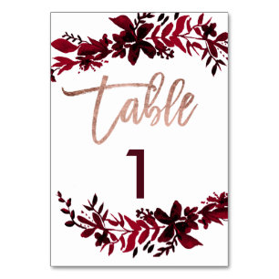 Numéro De Table Rose or script Floral rouge mariage numéro de tabl