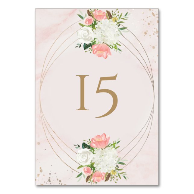 Numéro De Table Rose Pâle et Fleurs Aquarelle en Or (Par défaut)