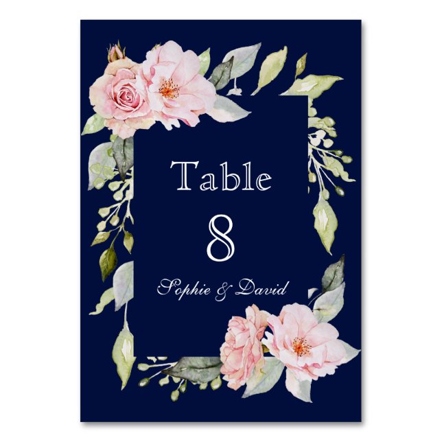Numéro De Table Rose Pâle Floral Fleur Navy Bleu Mariage (Par défaut)