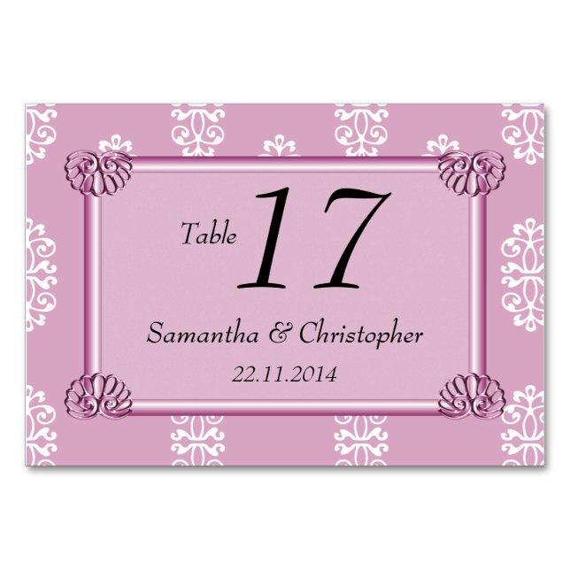 Numéro De Table Rose Pink Mariage damassé (Devant)