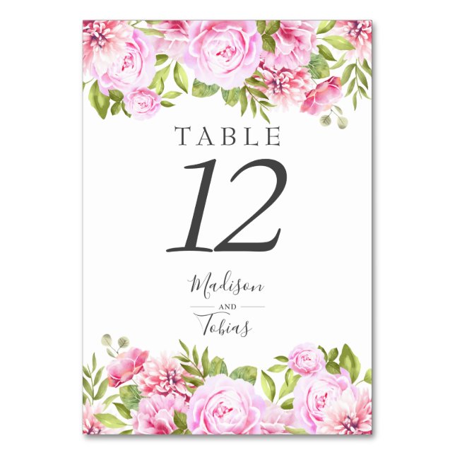 Numéro De Table Rose Pivoine Florale Élégante Écriture (Dos)