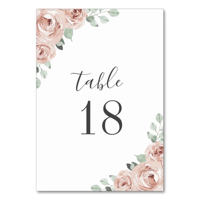 Numéro De Table Rose Poussiéreuse Fleurs Aquarelle Élégant Mariage (Par défaut)