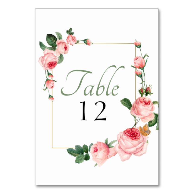 Numéro De Table Rose rose rougissant Floral Mariage élégant (Par défaut)