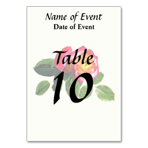 Numéro De Table Rose rouge avec centre jaune doré