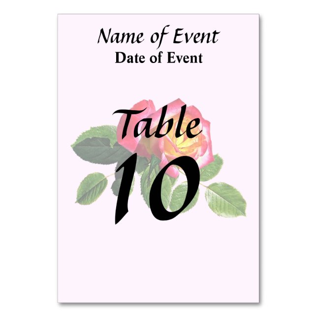 Numéro De Table Rose rouge avec centre jaune doré (Dos)