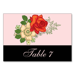 Numéro De Table Rose rouge et marguerites mariage noir