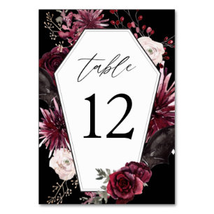 Numéro De Table Rose rouge & Halloween floral - noir