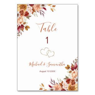 Numéro De Table Rose rustique et chrysanthème pour un mariage d'au