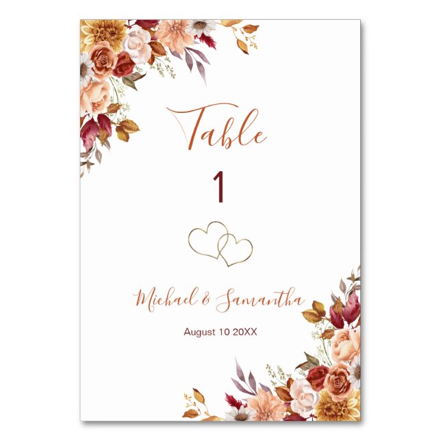 Numéro De Table Rose rustique et Mariage de automne Chrysanthemum (Par défaut)