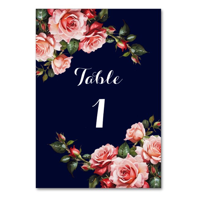 Numéro De Table Rose sombre et rouge roses bleu marine mariage (Par défaut)