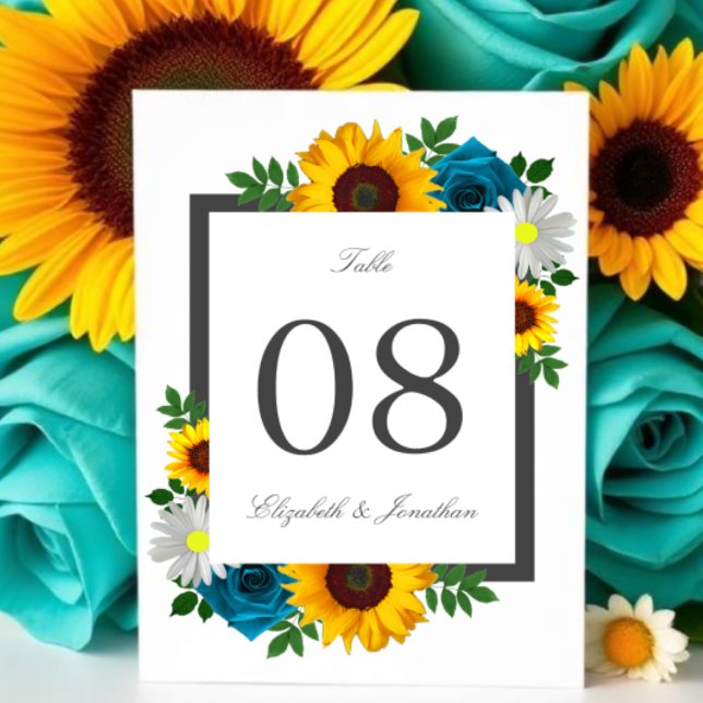 Numéro De Table Rose Tournesol Daisy Fleurs Mariage (Créateur téléchargé)