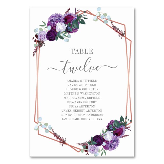 Numéro De Table Rose violet  Gold Frame Mariage (Par défaut)