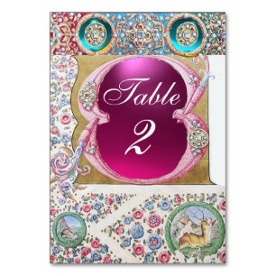 NUMÉRO DE TABLE ROSES ANCIENNES, FLORAUX, PIERRES PRECIEUSES BLEU