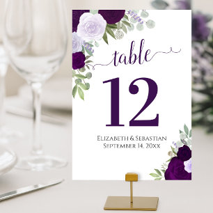 Numéro De Table Roses Aquarelle Élégantes Mariage Violet Prune