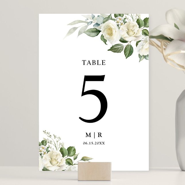 Numéro De Table Roses blanches Élégant Mariage floral (Créateur téléchargé)
