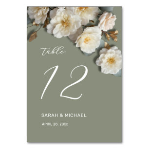Numéro De Table Roses blanches Fleurs 3D Mariage