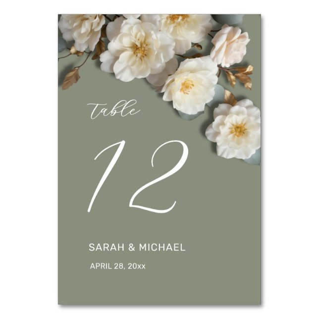 Numéro De Table Roses blanches Fleurs 3D Mariage (Dos)