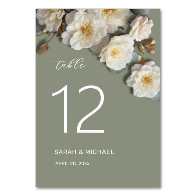 Numéro De Table Roses blanches Fleurs 3D Mariage (Par défaut)