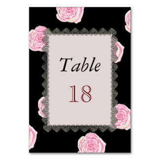 Numéro De Table Roses de chou rose et Mariage de dentelle noire