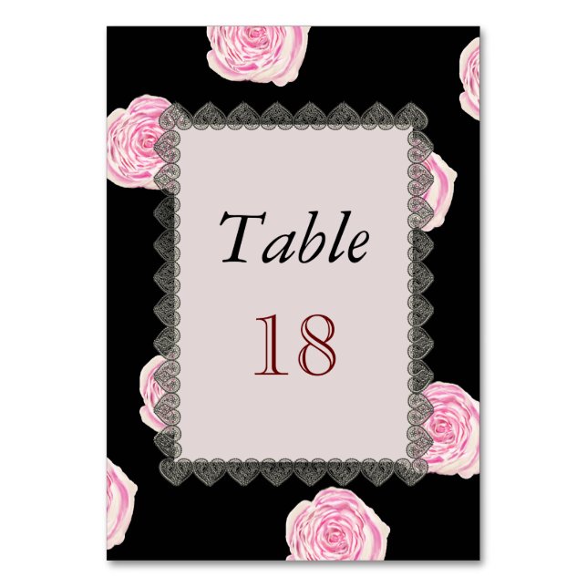 Numéro De Table Roses de chou rose et Mariage de dentelle noire (Par défaut)