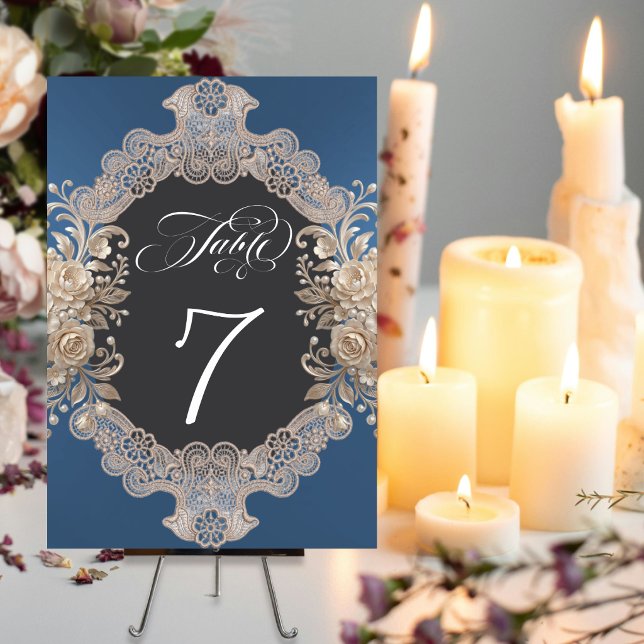 Numéro De Table Roses & Dentelle - Bleu (Créateur téléchargé)