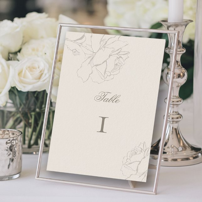 Numéro De Table Roses Faux Embossed Ecru Formal Elegant Wedding (ethereal wedding theme ecru table number formal traditional modern classic floral roses elevated)