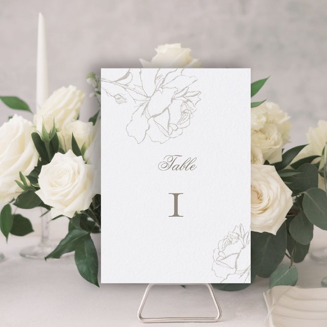 Numéro De Table Roses Faux Embossed Pearl Formal Elegant Wedding (ethereal wedding theme white table number formal traditional modern classic floral roses elevated)