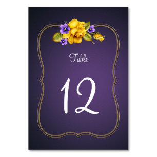 Numéro De Table Roses Jaunes Violets Violets Violets Or Cadre