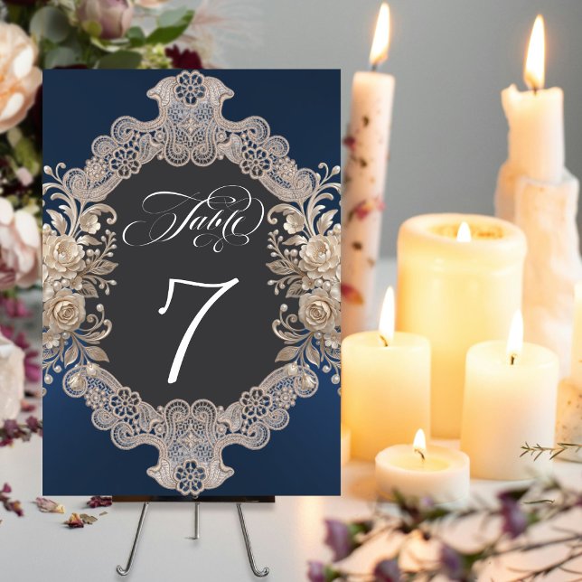 Numéro De Table Roses & Lace - Bleu foncé (Créateur téléchargé)