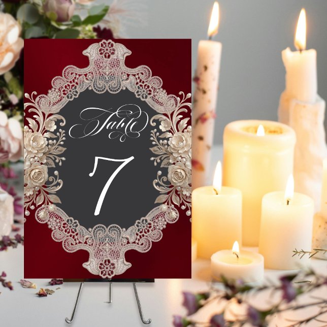Numéro De Table Roses & Lace - Bourgogne (Créateur téléchargé)