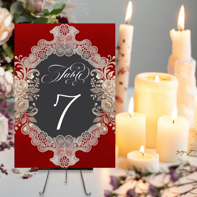 Numéro De Table Roses & Lace - Rouge (Créateur téléchargé)