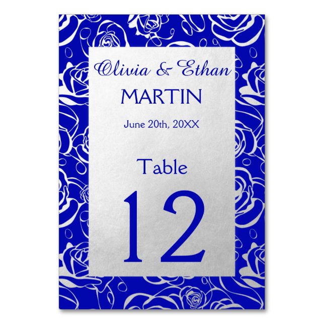 Numéro De Table Roses modernes en argent sur Royal Blue (Par défaut)
