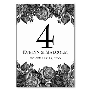 Numéro De Table Roses noires et blanches Mariage gothique