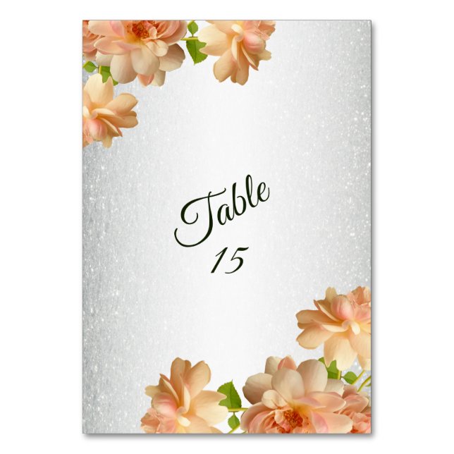 Numéro De Table Roses Péches Fleur Glitter Argent Mariage Fête (Par défaut)