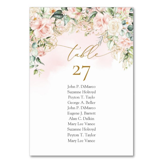 Numéro De Table Roses rose pastel doux or et mariage de verdure (Par défaut)