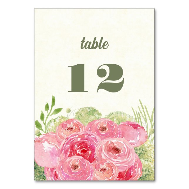 Numéro De Table Roses roses romantiques aquarelle (Par défaut)