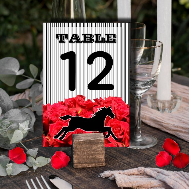 Numéro De Table Roses rouges et hippocampe Fête des mariées Derby (Printed on both sides, 5"l x 3.5", add card stands for easy table card placement on your tables)
