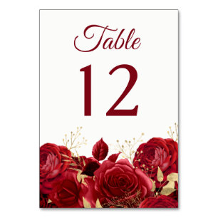 Numéro De Table Roses rouges et Mariage or ou Quinceanera